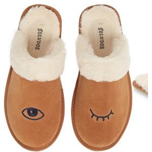 Soludos Wink Faux Fur Tan Suede Slippers NWT Size 6